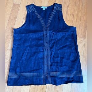 PURE NAVY Sleeveless Button Front Linen Tank M